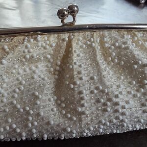 Vintage Cream Beaded Clutch